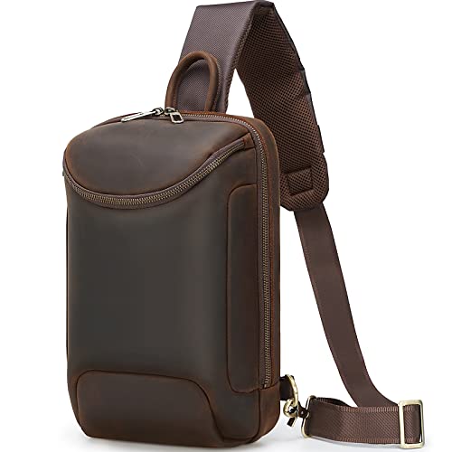 TIDING Leder Schultertasche Herren Taschen Sling Bag Crossbody Rucksack Umhängetaschen Herren für Reise Arbeit Sport Daypack Ykk-Reißverschluss mit großer Kapazität von TIDING