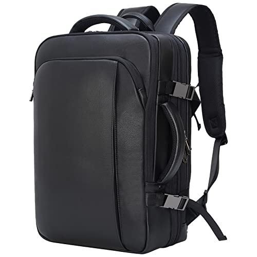 TIDING Reisen Rucksack Herren Leder Laptop 15,6 Zoll Laptoptasche Groß Erweiterbar 36L Reiserucksack für Business Arbeit Lederrucksack von TIDING