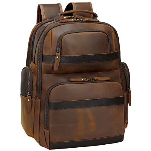 TIDING Rucksack Herren Leder 15,6 Zoll Laptop Lederrucksack Groß Reiserucksack Daypacks Schule Taschen Reise Backpacks, Braun von TIDING