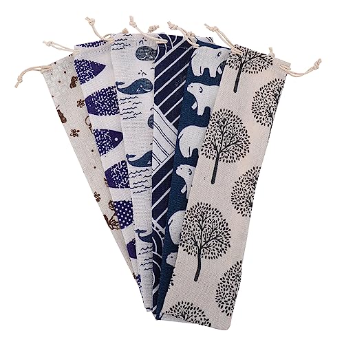 TIDTALEO 6 Stück Kordelzug Taschen für Zahnbürsten und Besteck Japanische Baumwollmischung Vielseitig Einsetzbar für Reisen Kreative Aufbewahrungstaschen Verschiedenen Designs von TIDTALEO