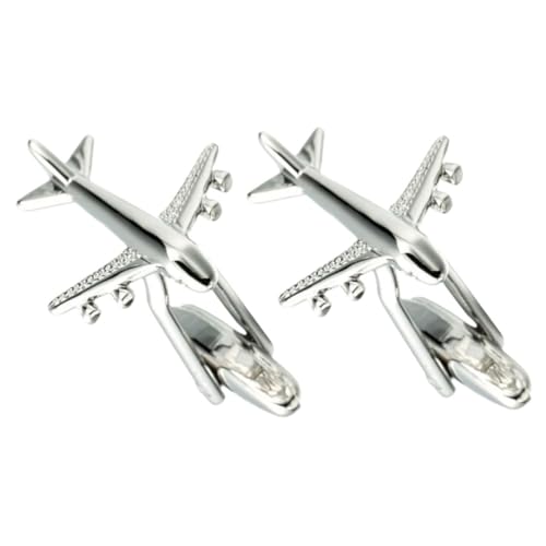 TIDTALEO Manschettenknöpfe Herren Silber Flugzeug Motiv Cufflinks Tuxedo Hemd Schmuck mit Abgerundeten Kanten Sicherer Halt Accessoires für Anzug und Business Hemden von TIDTALEO