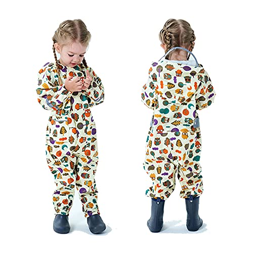 Regenmäntel Jungen Mädchen Regenanzug Regenjacke mit Kapuze Poncho Wasserdichte Kinder Einteiliger 1-8 JahreOverall Regenbekleidung Tragbar mit transparenter Hutkrempe（Aprikoseneule） von TIECHUI