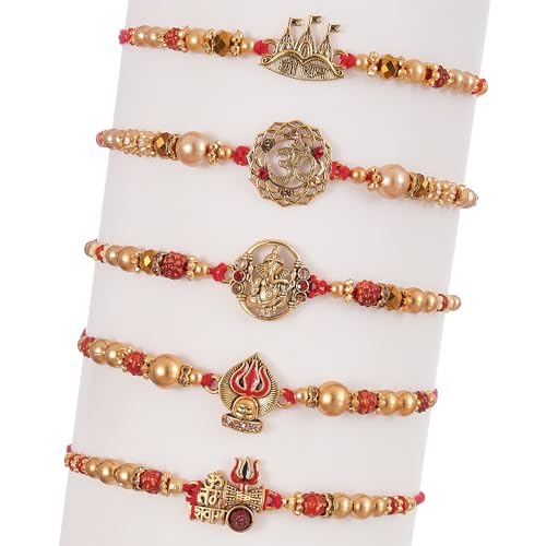 TIED RIBBONS Gebundene Bänder Rakhi für Bruder Set von 5 | Rakhi für Bhaiya | Mini -Grußkarte | Roli Paket - Raksha Bandhan Rakhi Armband für Bruder | Bhai Rakhi Set für Bruder Rakhi Thread von TIED RIBBONS