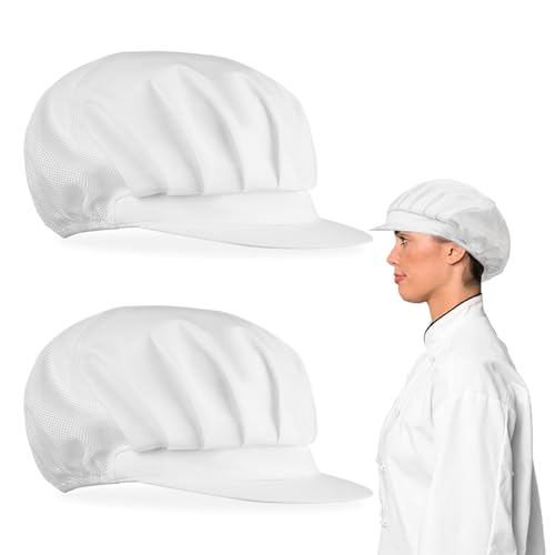 TIEOME 2 Stück Kochmütze Damen, Elastisch Kochen Hut Mesh atmungsaktiv Staubmütze Arbeitshut Industrie Werkstatt Hut Kappe für Küche Bäckerhaarnetz Catering Service(Weiß) von TIESOME