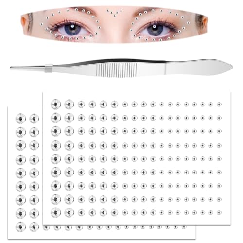 TIESOME 2 Blatt Gesichts Edelstein Aufkleber, 324 Stück zum Aufkleben Mini Strasssteine Kristalle Aufkleber mit Pinzette selbstklebende Make up Diamanten für Frauen Party Nagelkunst Dekorationen von TIESOME