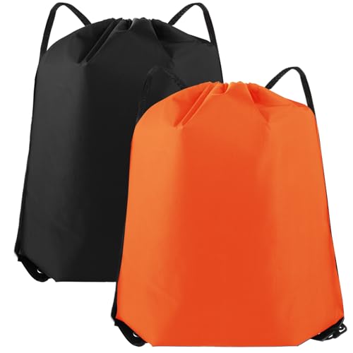 TIESOME 2 Stück Kordelzug Rucksack, 210D Polyester, wasserdichte Kordelzug Tasche Fitnessstudio Cinch Tragetasche Sporttasche Kordelzug Rucksack Geschenke Aufbewahrung(Schwarz+Orange) von TIESOME