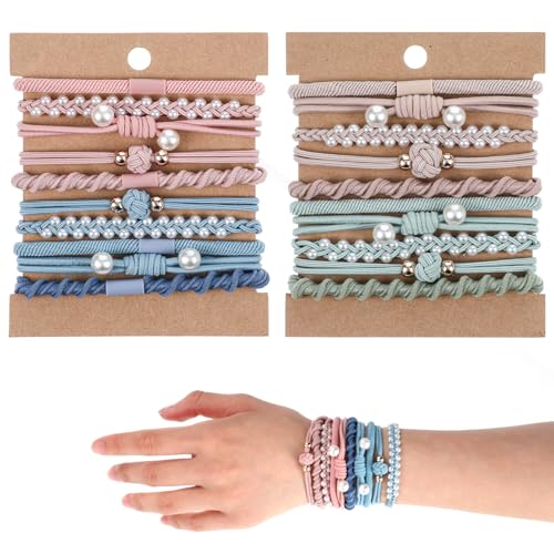 TIESOME 20 Packungen Boho Haargummis Und Armbänder, 5 Stile Mehrfarbig Kein Schaden Elastisches Haar Accessoire Für Damen Dickes Dünnes Langes Haar Mit Perlen von TIESOME