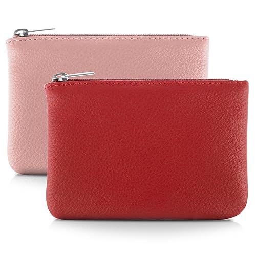 TIESOME 2Pcs Lychee Muster Münze Geldbeutel, PU Reißverschluss Münze Geldbeutel Portable Münze Geldbeutel Mini Change Wallet für Frauen Münzfach Mini Geld (Pink Rot) von TIESOME