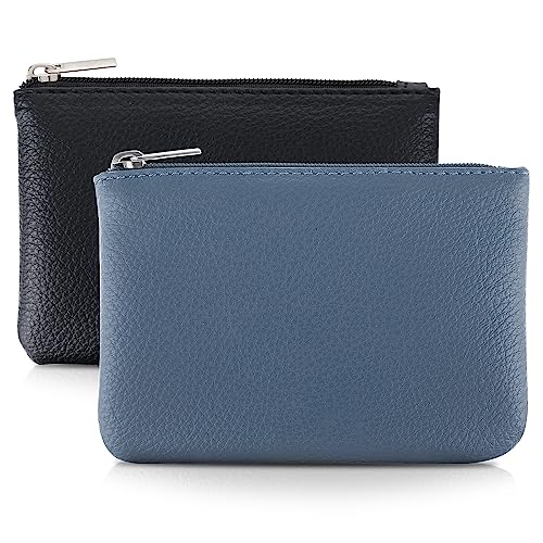 TIESOME 2Pcs Lychee Muster Münze Geldbeutel, PU Reißverschluss Münze Geldbeutel Portable Münze Geldbeutel Mini Change Wallet für Frauen Münzfach Mini Geld (Schwarz Blau) von TIESOME