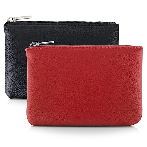 TIESOME 2Pcs Lychee Muster Münze Geldbeutel, PU Reißverschluss Münze Geldbeutel Portable Münze Geldbeutel Mini Change Wallet für Frauen Münzfach Mini Geld (Schwarz Rot) von TIESOME