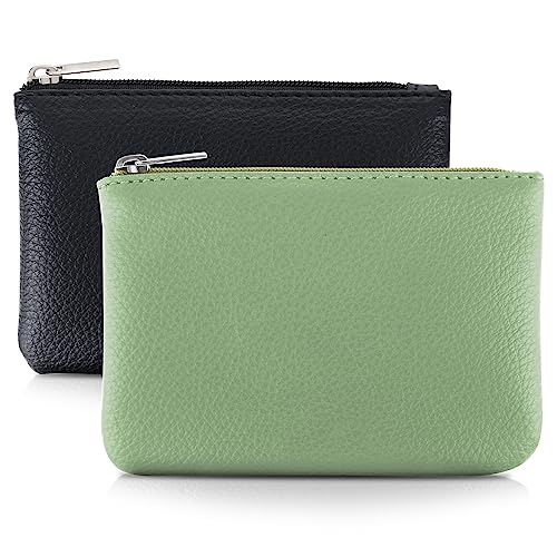 TIESOME 2Pcs Lychee Muster Münze Geldbeutel, PU Reißverschluss Münze Geldbeutel Portable Münze Geldbeutel Mini Change Wallet für Frauen Münzfach Mini Geld (schwarz hellgrün) von TIESOME