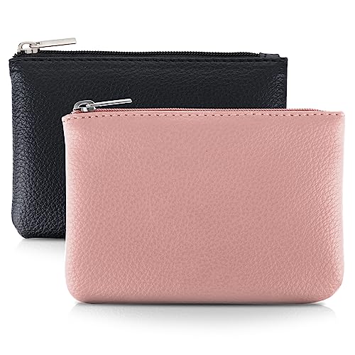 TIESOME 2Pcs Lychee Muster Münze Geldbeutel, PU Reißverschluss Münze Geldbeutel Portable Münze Geldbeutel Mini Change Wallet für Frauen Münzfach Mini Geld (schwarz rosa) von TIESOME