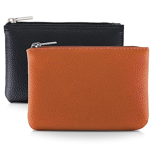 TIESOME 2Pcs Lychee Muster Münze Geldbeutel, PU Reißverschluss Münze Geldbeutel Portable Münze Geldbeutel Mini Change Wallet für Frauen Münzfach Mini Geld (schwarz Hellbraun) von TIESOME