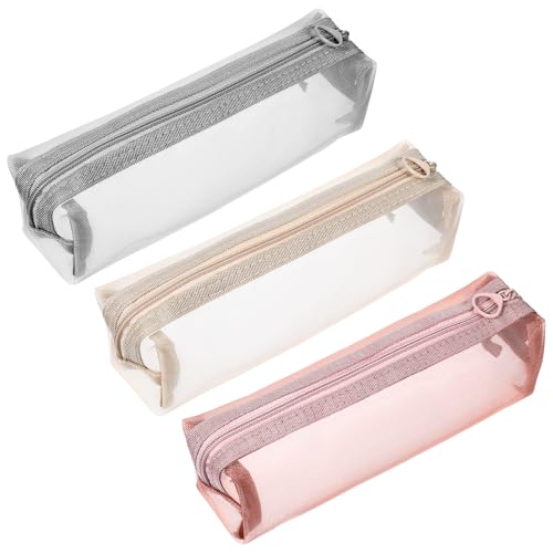 TIESOME 3 Stück Netztasche Für Make Up Pinsel, Stifte Mäppchen Klein Ästhetische Nylon Netz Reißverschlusstaschen Tragbare Mehrfarbige Kosmetiktasche Für Reisen Zuhause Büro Zubehör Organizer von TIESOME