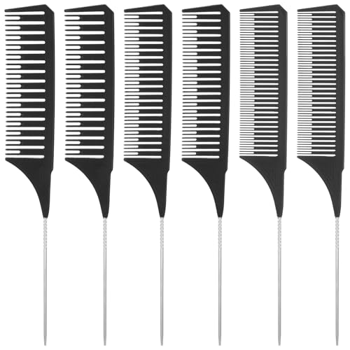 TIESOME 6 Stück Strähnenkamm, Strähnchenkamm Strähnchen Farbe Comb Set Stielkamm Friseur Frisierkamm Set Frauen Comb Haarkamm Haar Kamm Friseur Färbekamm Highlight(Schwarz) von TIESOME