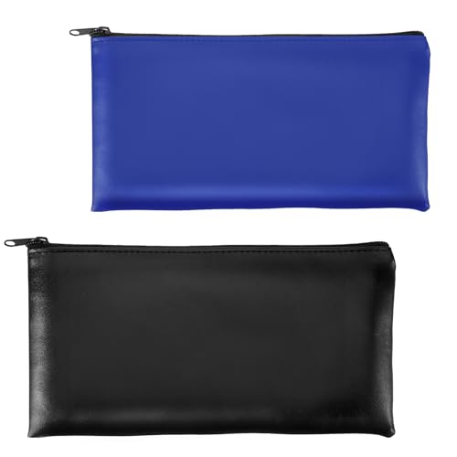 TIESOME Banktasche, 2 Stück Geldtaschen mit Reißverschluss, PU-Leder Banktasche Bankmappe 27x14.5cm Zipper Beutel Leder Bankmappe Geldscheintasche für Dokumente Schule Haushalt Business (schwarz+blau) von TIESOME