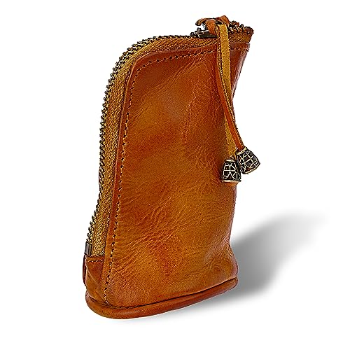 TIESOME Echtleder Geldbörse, mittelalterliches Rindsleder Wechselgeldfach Reißverschluss Münzbeutel Geldbörse Münz Organizer mit Schlüsselring kleine Reisebrieftasche für Männer (Braun) von TIESOME