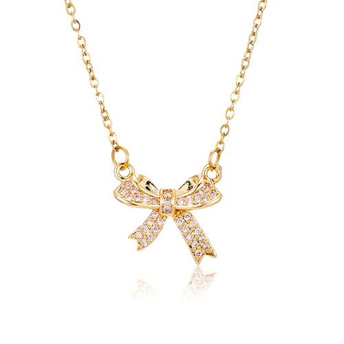 TIESOME Goldene Halskette Damen, Kette Damen Schleifenhalskette Zierliche Verstellbare Chokerkette Süße Kleine Kette Schleife Für Frauen Anhänger Eleganter Schmuck Geschenk Trendiges von TIESOME