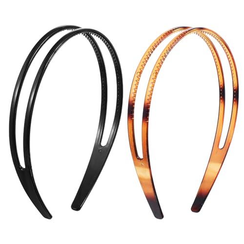 TIESOME Kunststoff Stirnband, 2pcs Zweireihig Haarreifen Damen, Anti-Rutsch Haarreif Schwarz, Hochwertige Haarreifen Damen Breit für Sport, Make-Up, Alltag, Reisen(1 Schwarz+1 Braun) von TIESOME