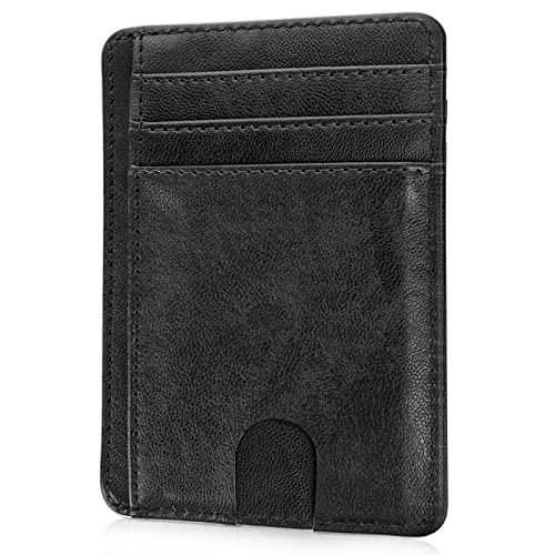 TIESOME Minimalistische Geldbörsen, Slim Wallet Leder Thin Card Holders RFID-Blockierung Echtes Leder kleine Brieftaschen für Männer oder Frauen Kreditkarteninhaber Brieftasche (Schwarz) von TIESOME