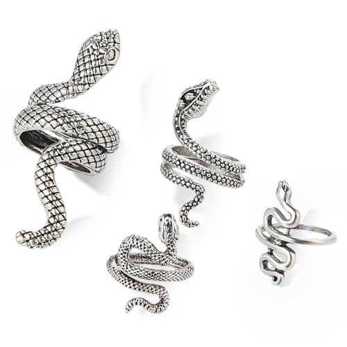 TIESOME Schlangenring für Frauen, 4pcs Vintage Schlange Offene Ringe, Tier Fingergelenk Stapelbare Ringe Knöchelringe Schmuck für Frauen und Mädchen (Silber) von TIESOME