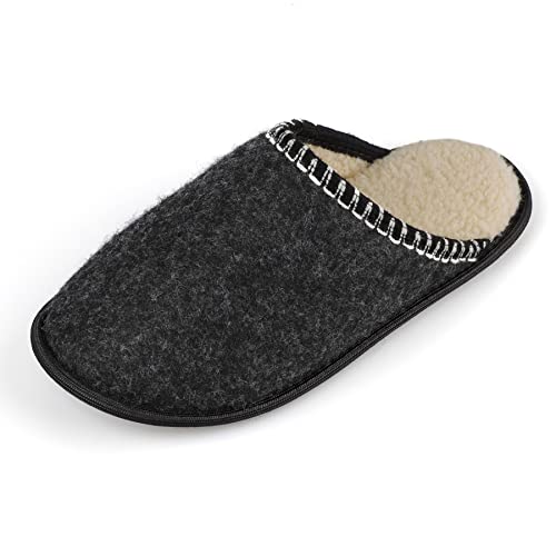 TIESTRA Filzpantoffeln Herren Damen mit Filzsohle Warme Hausschuhe Filzen Winter Plüsch Pantoffeln Lammfell Winterhausschuhe Unisex House Slippers Schaffell und Filz gefüttert EU 38/39 von TIESTRA