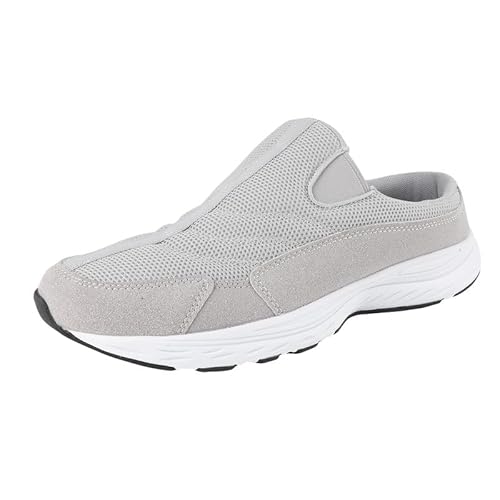 TIESTRA Clogs Pantoletten für Herren Sommer Garten rutschfest Mesh Sabot Mules Mit Memory schaum Fussbett Sandalen Hausschuhe, Helles Grau Gr.46 von TIESTRA