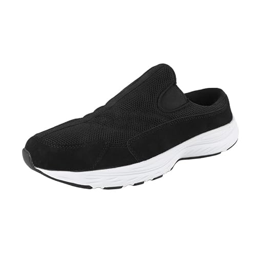 TIESTRA Clogs Pantoletten für Herren Sommer Garten rutschfest Mesh Sabot Mules Mit Memory schaum Fussbett Sandalen Hausschuhe, schwarz Gr.46 von TIESTRA