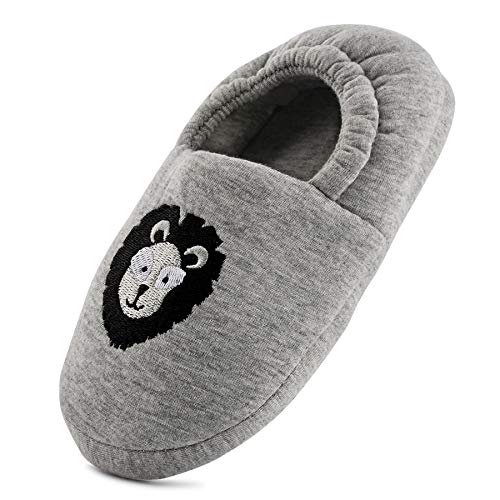 TIESTRA Hausschuhe kinder junge Antirutsch Flache Hausschuhe Jungen baumwolle Hausschuhe Kinder fuzzy Slippers Tier Plüsch Hausschuhe slippers kids boys Grau EU29-30 von TIESTRA