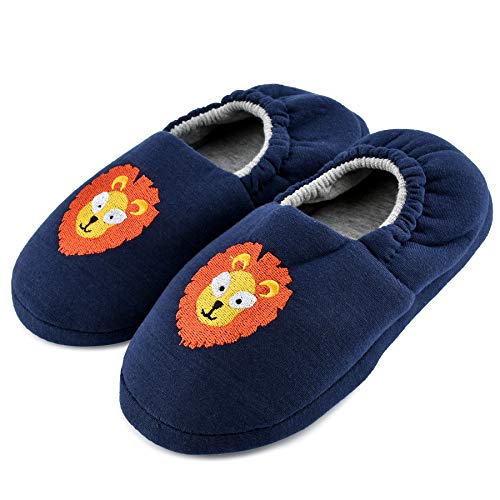 TIESTRA Hausschuhe kinder junge Antirutsch Flache Hausschuhe Jungen baumwolle Hausschuhe Kinder fuzzy Slippers Tier Plüsch Hausschuhe slippers kids boys Blau EU31-32 von TIESTRA