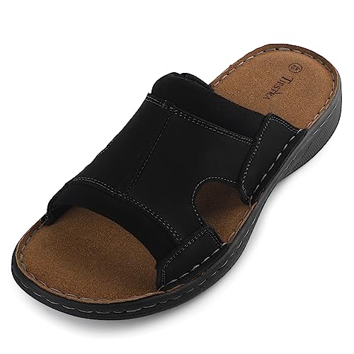 TIESTRA Herren Hausschuhe Bequem Unterstützung Leichten Sommer Leder Sandalen Herren Pantoletten für Innen- und Außenbereich BraunSchwarz EU44 von TIESTRA