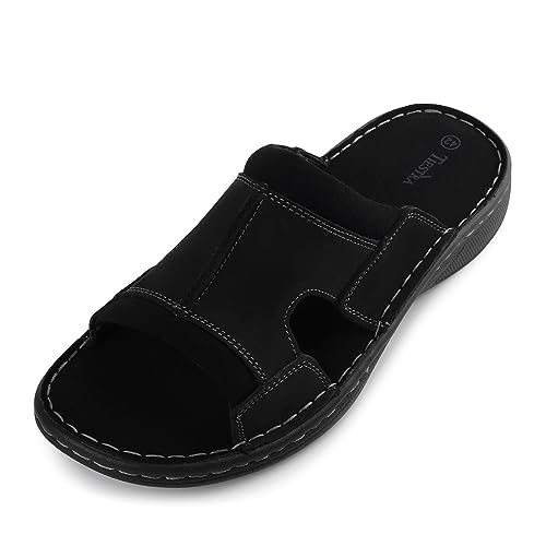 TIESTRA Herren Hausschuhe Bequem Unterstützung Leichten Sommer Leder Sandalen Herren Pantoletten für Innen- und Außenbereich Schwarz EU44 von TIESTRA