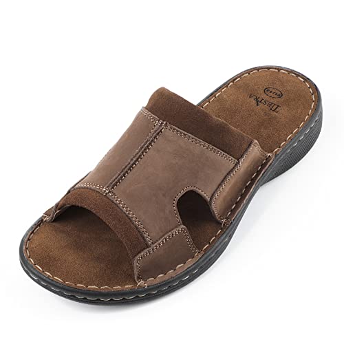 TIESTRA Herren Hausschuhe Bequem Unterstützung Leichten Sommer Leder Sandalen Herren Pantoletten für Innen- und Außenbereich Braun EU44 von TIESTRA