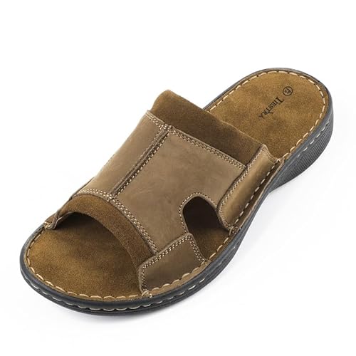 TIESTRA Herren Hausschuhe Bequem Unterstützung Leichten Sommer Leder Sandalen Herren Pantoletten für Innen- und Außenbereich Braun EU45 von TIESTRA