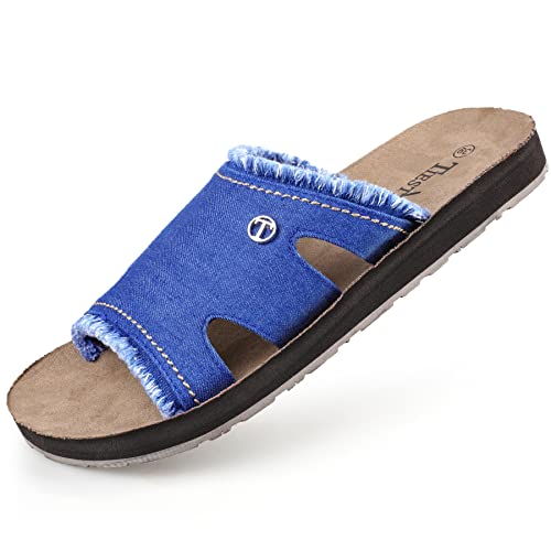 TIESTRA Herren Pantolette Canvas Strand Herren Sandalen Männer Slipper Bequeme Leichte Mode Sommer Urlaub Slide Sandal Blau UK4/37EU von TIESTRA