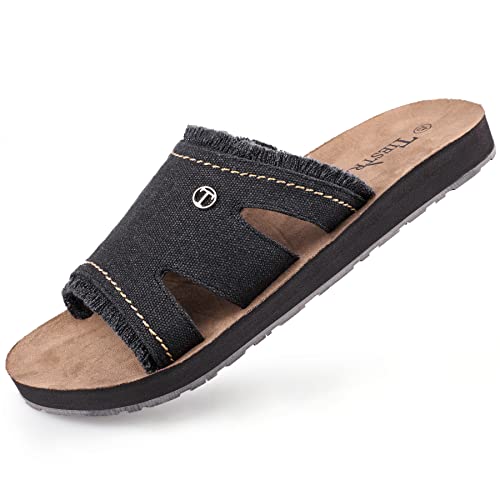 TIESTRA Herren Pantolette Canvas Strand Herren Sandalen Männer Slipper Bequeme Leichte Mode Sommer Urlaub Slide Sandal Schwarz UK12/46EU von TIESTRA