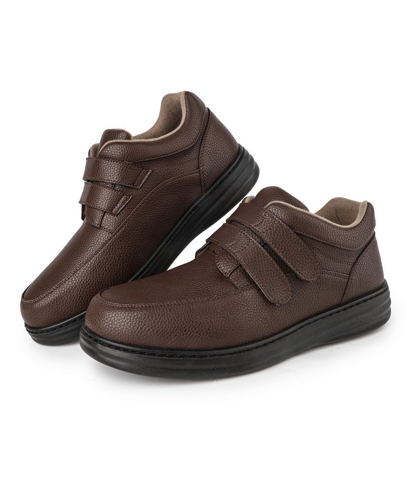 TIESTRA Herren Weite Lederschuhe mit Klettverschluss, Größen 42-46 Klettschuh Bequeme Extra Weite Alltagsschuhe, Rutschfeste Gummisohle von TIESTRA