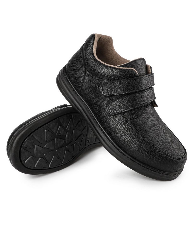 TIESTRA Herren Weite Lederschuhe mit Klettverschluss, Größen 42-46 Klettschuh Bequeme Extra Weite Alltagsschuhe, Rutschfeste Gummisohle von TIESTRA