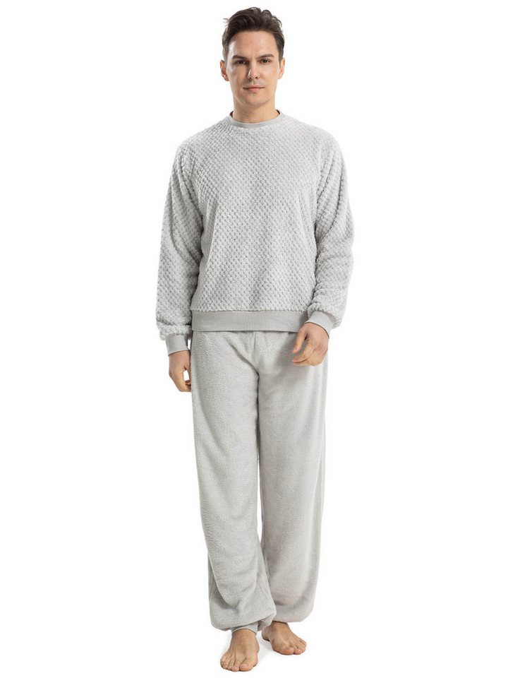 TIESTRA Pyjama Herren Pyjama Set Rundhalsausschnitt lang Schlafanzug Hausanzug Nachtwäsc von TIESTRA