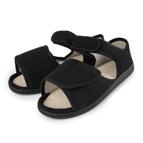 TIESTRA Diabetiker Sandalen Herren Weit Offene orthopädische Verstellbare Gesundheitsschuhe Memory Foam Sohle Ödeme Schuhe Herren, Schwarz UK11/EU45 von TIESTRA