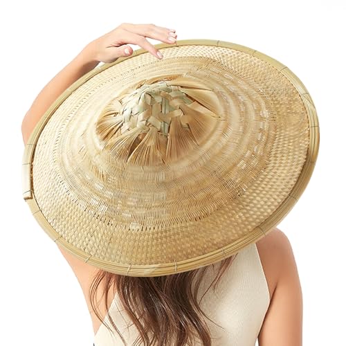 Handgefertigter Sonnenhut aus Bambus Strohhut Durchmesser 42 cm Tiefe 12 cm von TIETHEKNOT