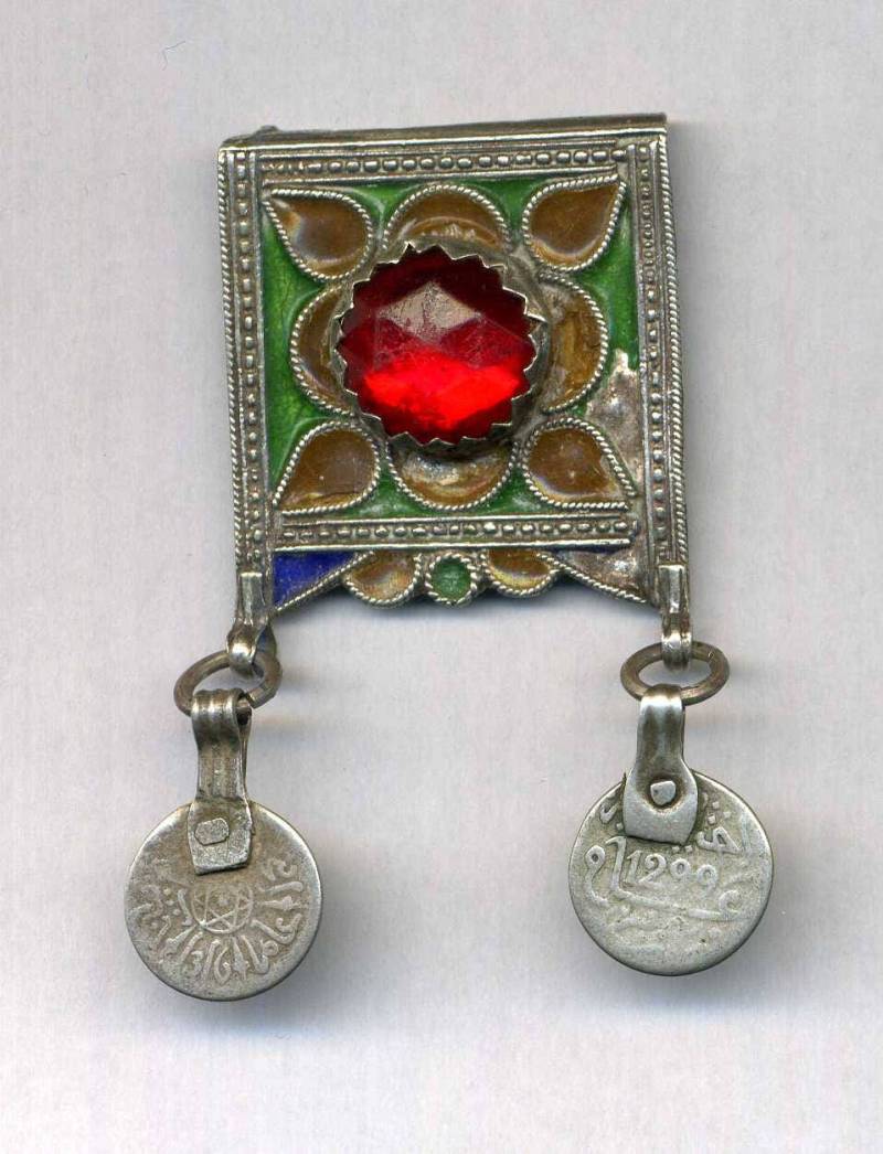 Marokko - Berber Anhänger Silber, Emailliert Und Glaswaren in Cabochon Für Halskette von TIFINAGH