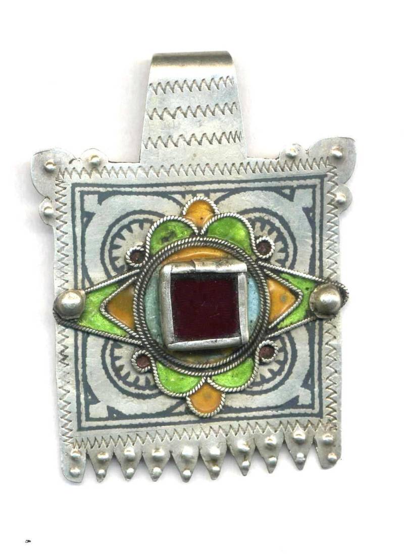 Marokko Berber-Anhänger in Silber, Dh, Rotem Glas Und Emaille Von Tiznit - Des Südens von TIFINAGH