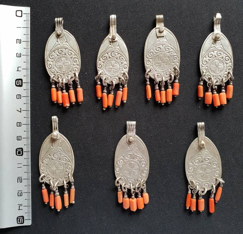 Marokko - Set Von 7 Alte Berber-sterling-Silber Und Pearl Echten Korallen Kragen Region Souss Massa von TIFINAGH