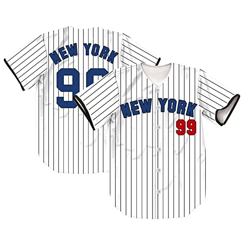 TIFIYA New York 99 Streifen bedrucktes Baseballtrikot NY Baseball Team Shirts für Männer/Frauen/Jung, T050-weiß, XX-Large von TIFIYA