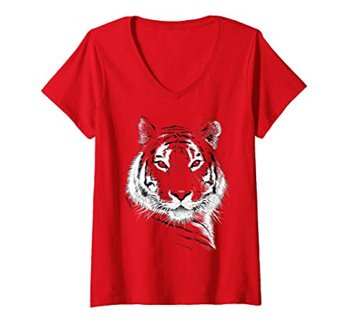 Damen Skizze Tiger T-Shirt mit V-Ausschnitt von Tiger