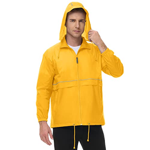 TIHEEN Herren Regenjacke Radfahren Laufjacken Wasserdicht Regenmantel mit Kapuze Windbreaker Wanderjacke Regenmantel, gelb, 5XL von TIHEEN