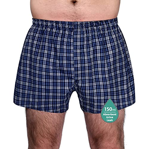 TIICHOO Inkontinenz Pants Männer Waschbar und Wiederverwendbar Normale Saugfähigkeit Inkontinenz Slip Herren Auslaufsichere Boxershorts mit Eingriff 1er Pack(Medium, 1 Blau Kariert) von TIICHOO