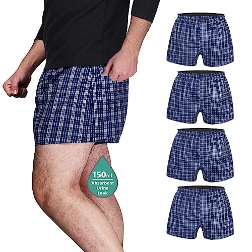 TIICHOO Inkontinenz Pants Männer Waschbar und Wiederverwendbar Normale Saugfähigkeit Inkontinenz Slip Herren Auslaufsichere Boxershorts mit Eingriff 2er Pack(Medium, 2 Blau Kariert) von TIICHOO