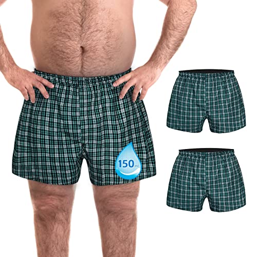 TIICHOO Inkontinenzhosen für Männer Waschbare Inkontinenz Slip Herren Normale Saugfähigkeit Wiederverwendbar Bequem Boxershorts Mit Eingriff 2er Pack (3X-Large, 2 Grün Kariert) von TIICHOO